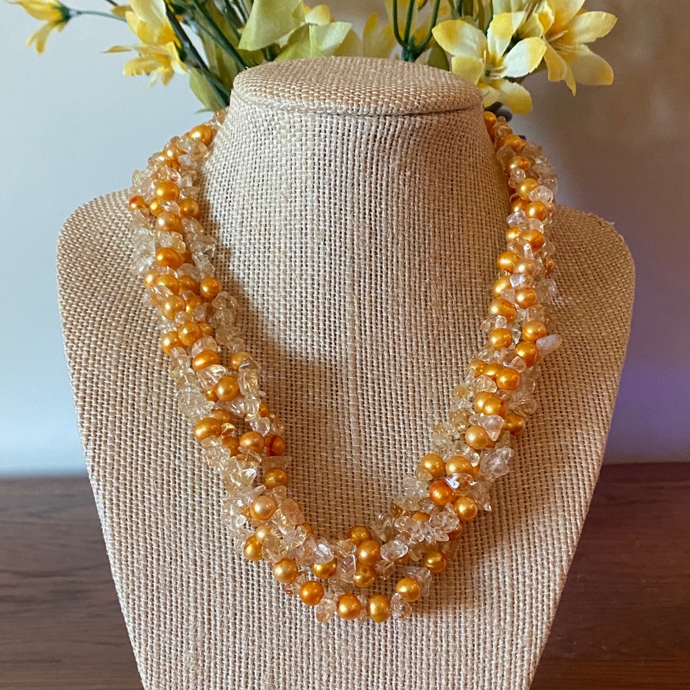 Golden Orange Freshwater Pearl/Citrine Necklace